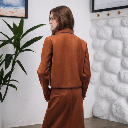 Long-sleeve Color-blocking Trim Design Short Minimalist High-end Coat