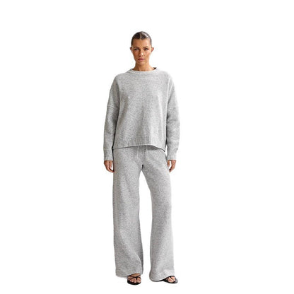 Round-neck Backless Knit Sweater Long Sleeve Pants Set For Women