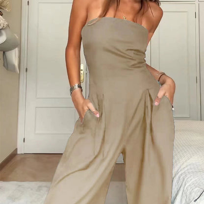 Women's Backless Wide Leg Jumpsuit - Tube Top