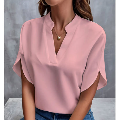 Women's Summer Chiffon V-Neck Shirt - Short Sleeve