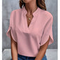 Women's Summer Chiffon V-Neck Shirt - Short Sleeve