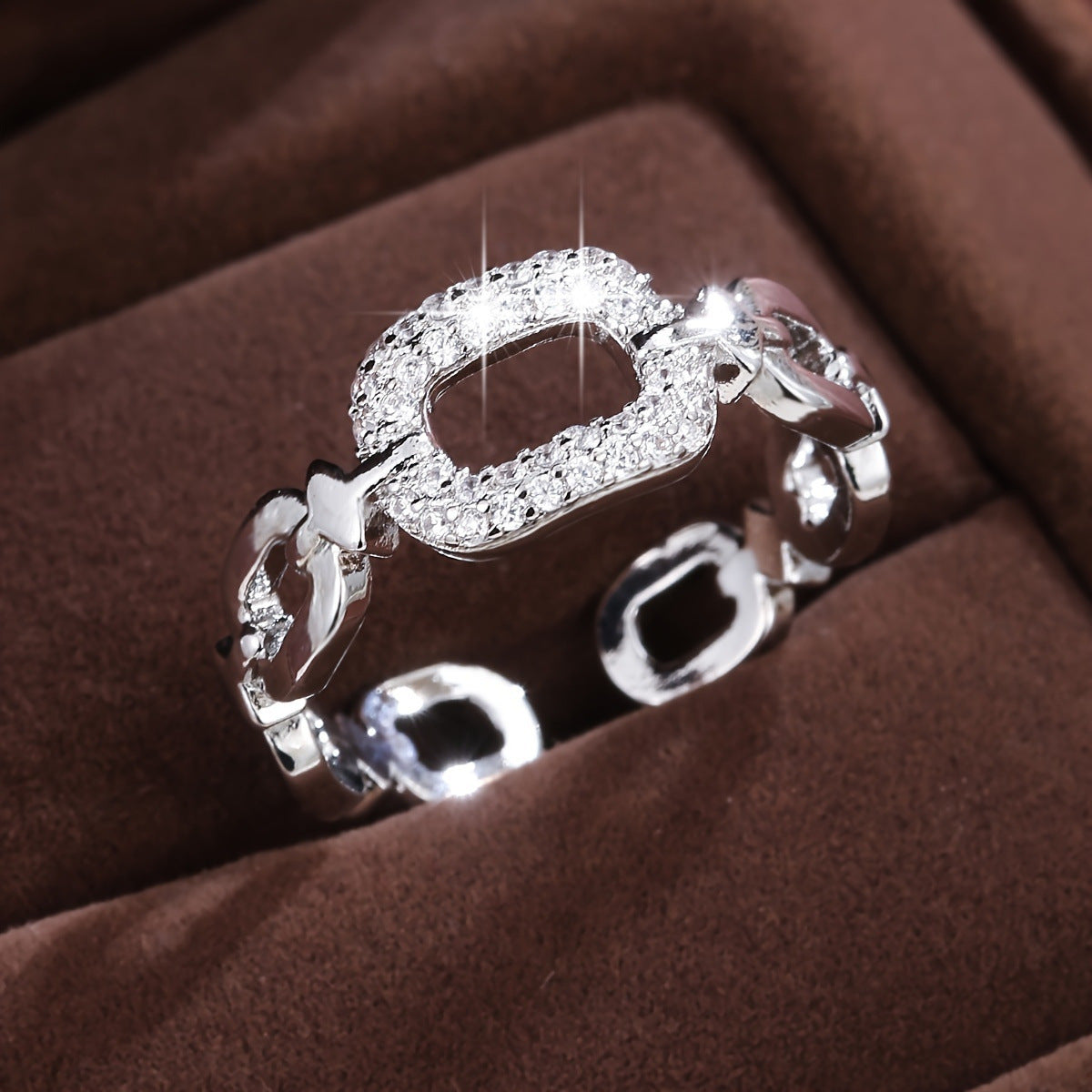 Chain Buckle Square Adjustable Ring For Women