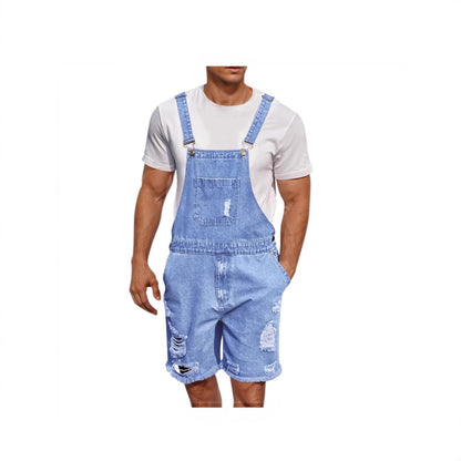 Ripped Leisure Men's Denim Suspender Shorts Jeans Men