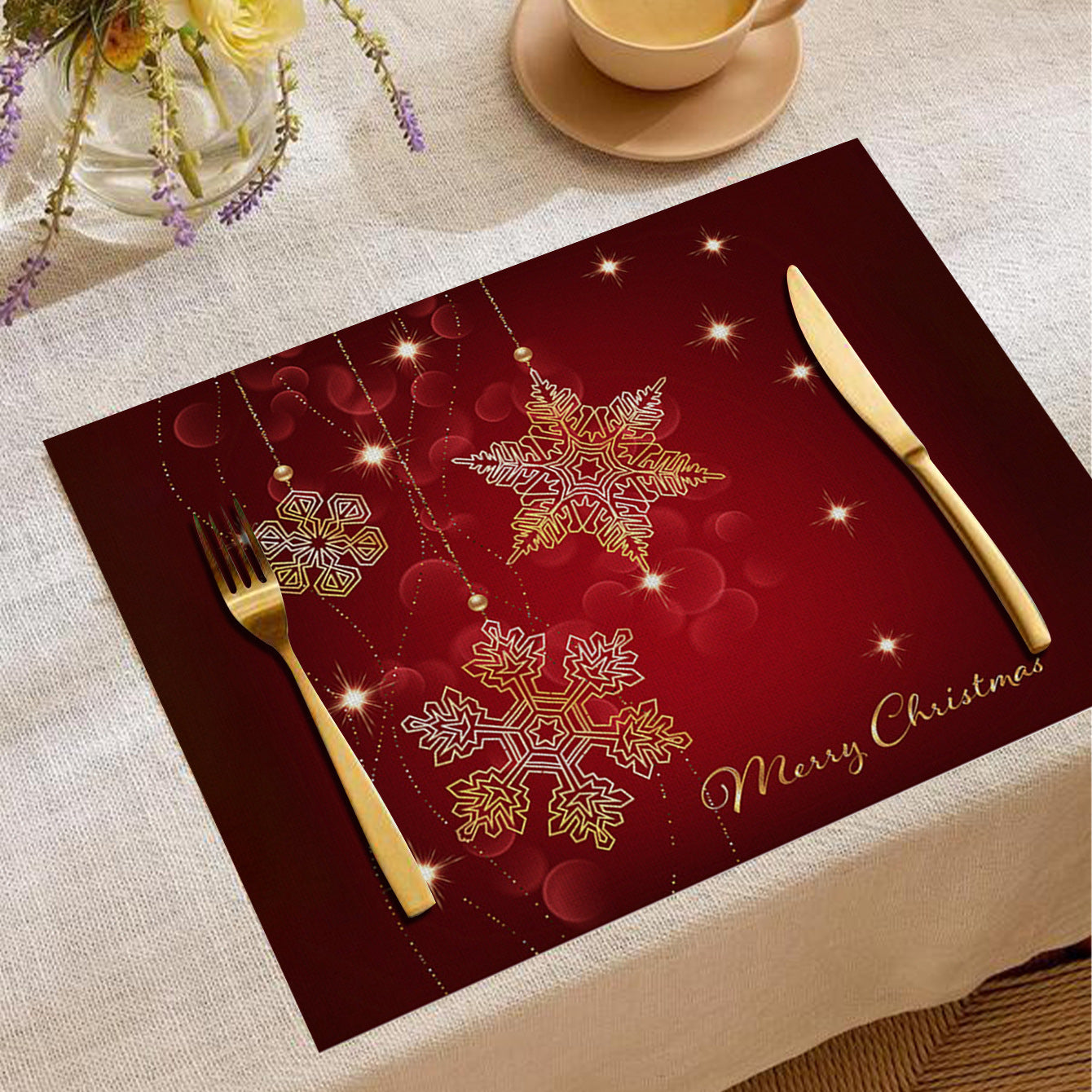 Christmas Digital Printing Placemat Linen Insulation Antifouling Decoration
