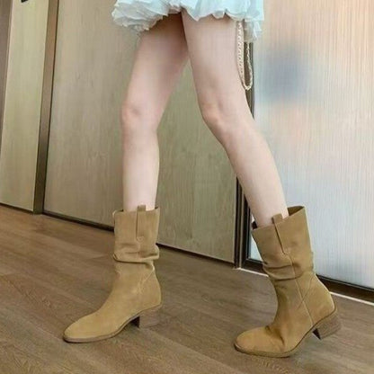 Women's Western Pleated Ankle Boots - Autumn Style