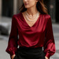 Bubble Sleeve V-neck Long Sleeve Blouse For Women