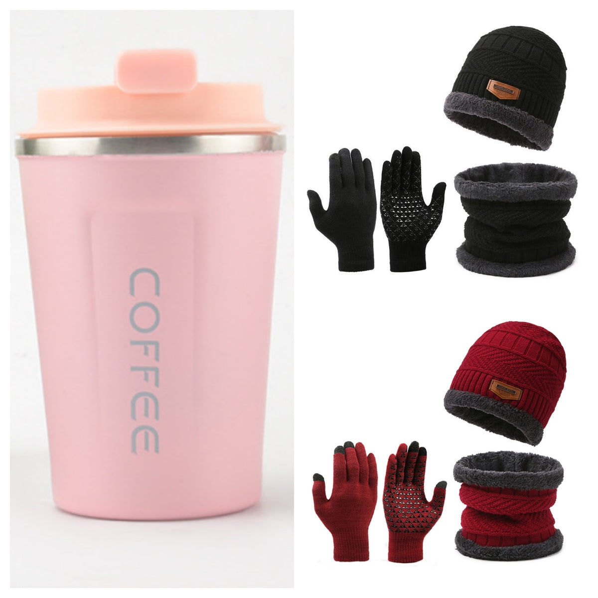 Men's Winter Scarf Gloves Three-piece Set Fleece-lined Warm Knitted Hat