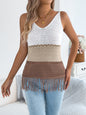 Casual V-neck Color-block Fringe Sleeveless Knitted Top Vacation Shirt