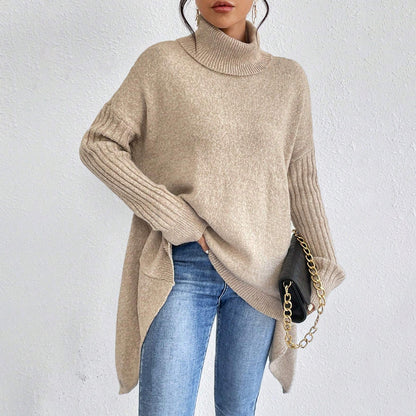 Women's Irregular Turtleneck Sweater - Loose Fit