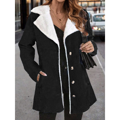 Women's Solid Color Plush Lapel Mid-length Coat