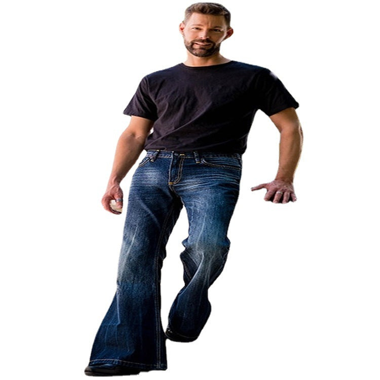 Cowboy Bell-bottom Punk Style Retro Embroidered Stretch Denim Men