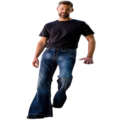 Cowboy Bell-bottom Punk Style Retro Embroidered Stretch Denim Men