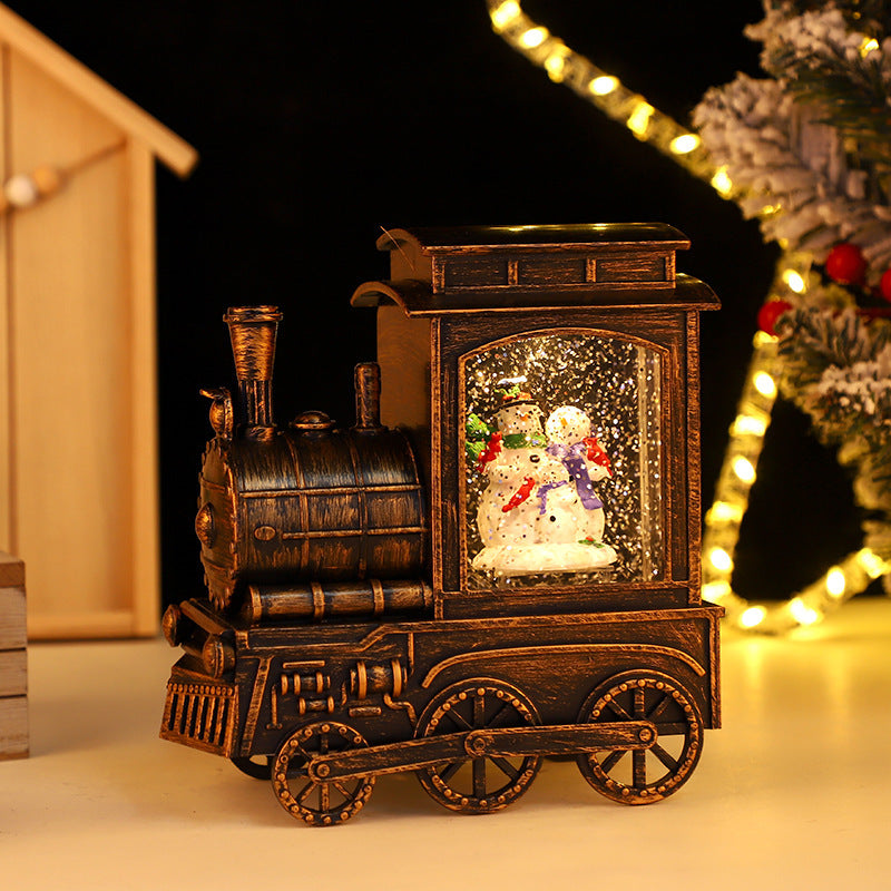 Small Train Christmas Interior Luminous Water Injection Desktop Decoration