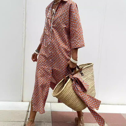 Women's Striped Shirt Dress with Belt - Half Sleeve