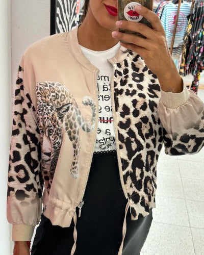 Women's Fashion Loose Print Zip-Up Jacket