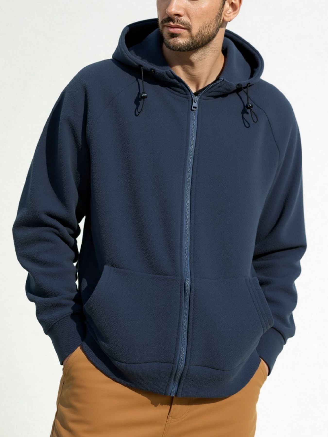 Solid Color Full Zipper Hooded Jacket Men's Sweater