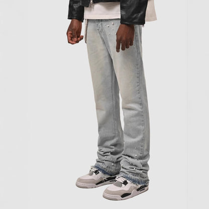 Men's Street Fashion Elastic Diamond Denim Straight-leg Pants