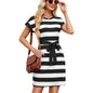 Women's Striped Round-neck Loose Short-sleeved Casual Belted Dress