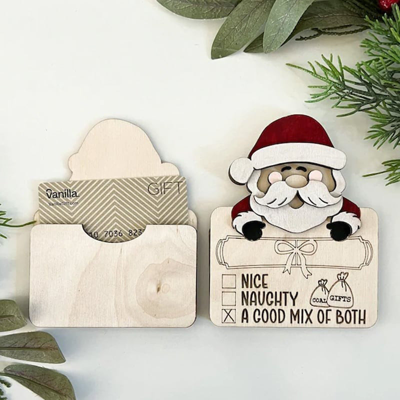 Wooden Cute Santa Claus Cash And Gifts Card Clamp Creative Christmas Decoration Ornaments
