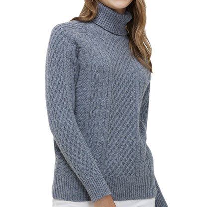 Women's High-neck Cable Knit Wool Sweater