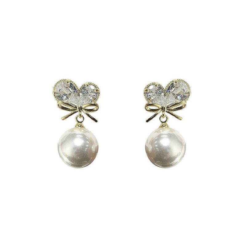Women's Sweet Love Bow Pearl Earrings - Romantic Style