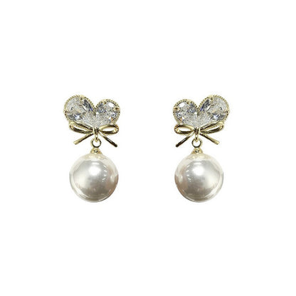 Women's Sweet Love Bow Pearl Earrings - Romantic Style