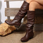 Foreign Trade Large Size Pleated High Leg Boot British Style Women