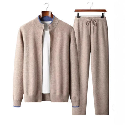 Men's Color-blocked Semi-high Neck Zip-up Wool Fashion Trendy Set