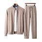 Men's Color-blocked Semi-high Neck Zip-up Wool Fashion Trendy Set