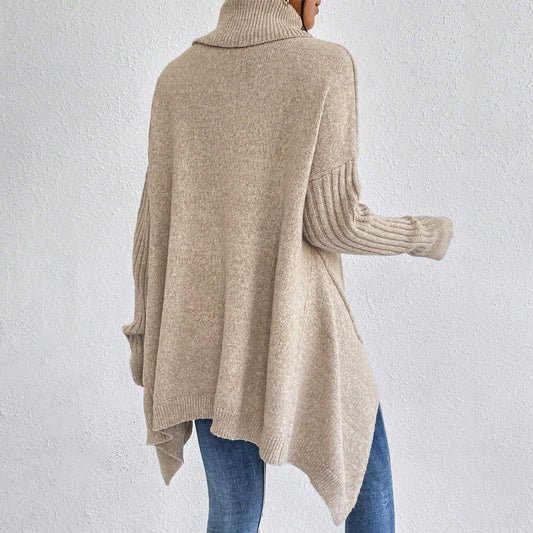 Women's Irregular Turtleneck Sweater - Loose Fit
