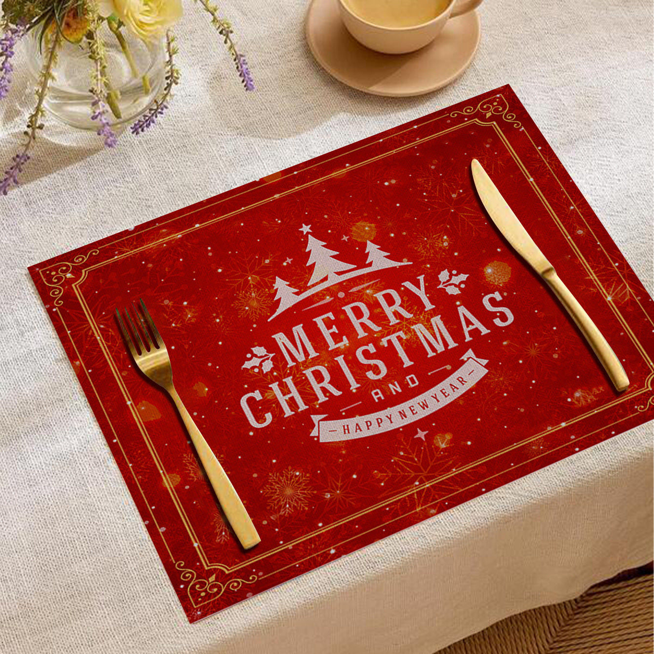 Christmas Digital Printing Placemat Linen Insulation Antifouling Decoration