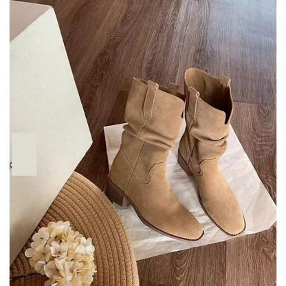 Women's Western Pleated Ankle Boots - Autumn Style