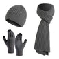 Winter Solid Color Scarf Hat Gloves Knitted Three-piece Suit