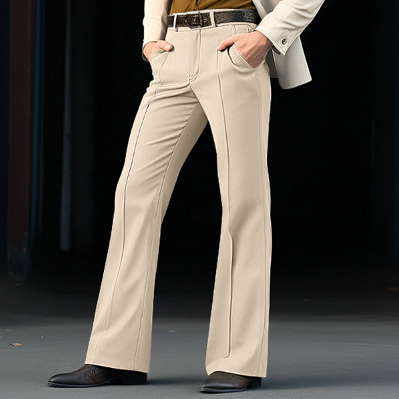 Men's Formal Wear Twill Stretch Slim Solid Color Bell-bottom Pants