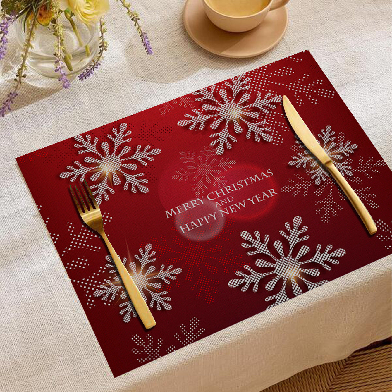 Christmas Digital Printing Placemat Linen Insulation Antifouling Decoration