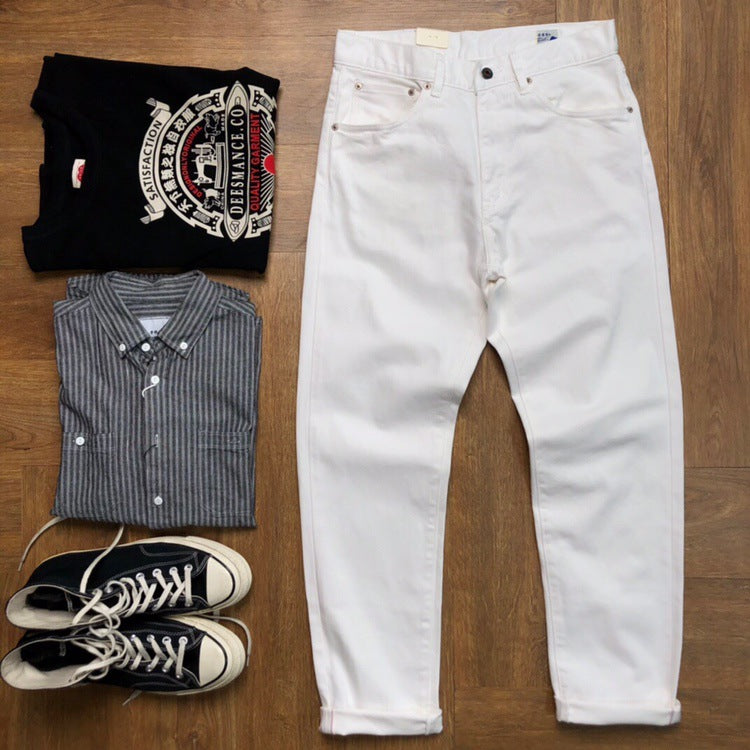 New Straight Men's Casual White Jeans