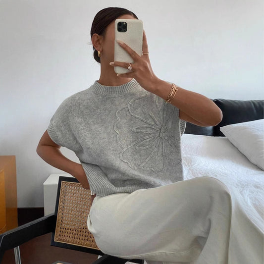 Women's Casual Solid Color Knitted Jacquard Top