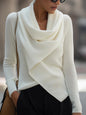 Personality Draped Collar Irregular Solid Color Knitted Sweater