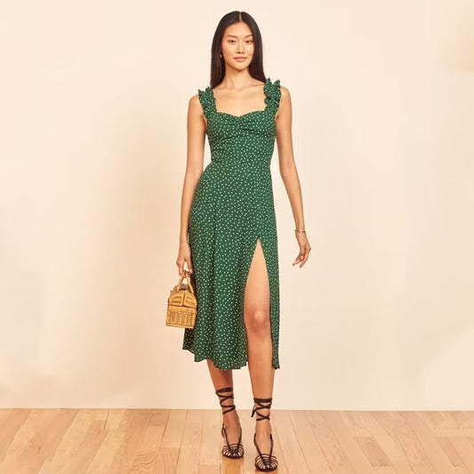 New European And American Wave Print Spaghetti Strap Dress For Women