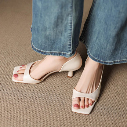 Simple One-strap Sandals Square Toe Open Toe Thin Heel Peep Toe Shoes