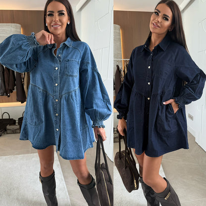 Casual Shirt Button Long Sleeve Denim Dress