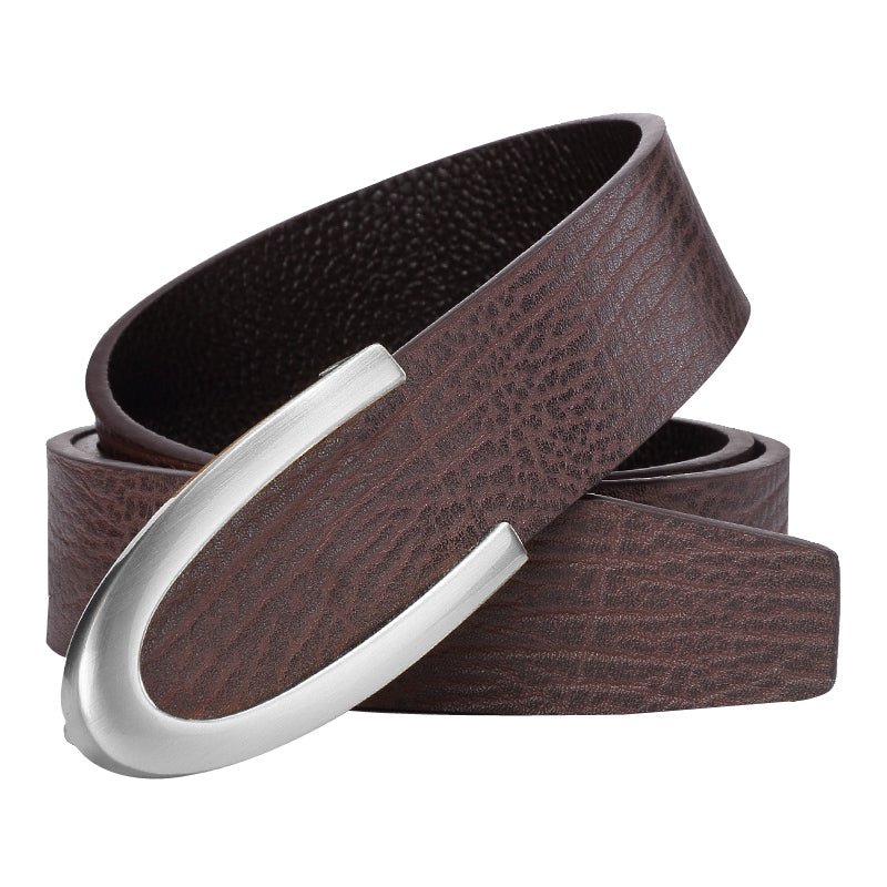 Men's Leather Smooth Buckle First Layer Cowhide Belt